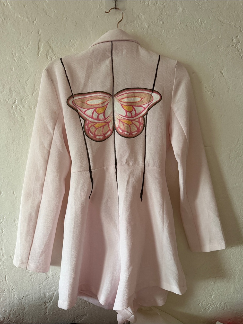 Hand-drawn / painted Light Pink Women's Statement jumper | Butterfly Art